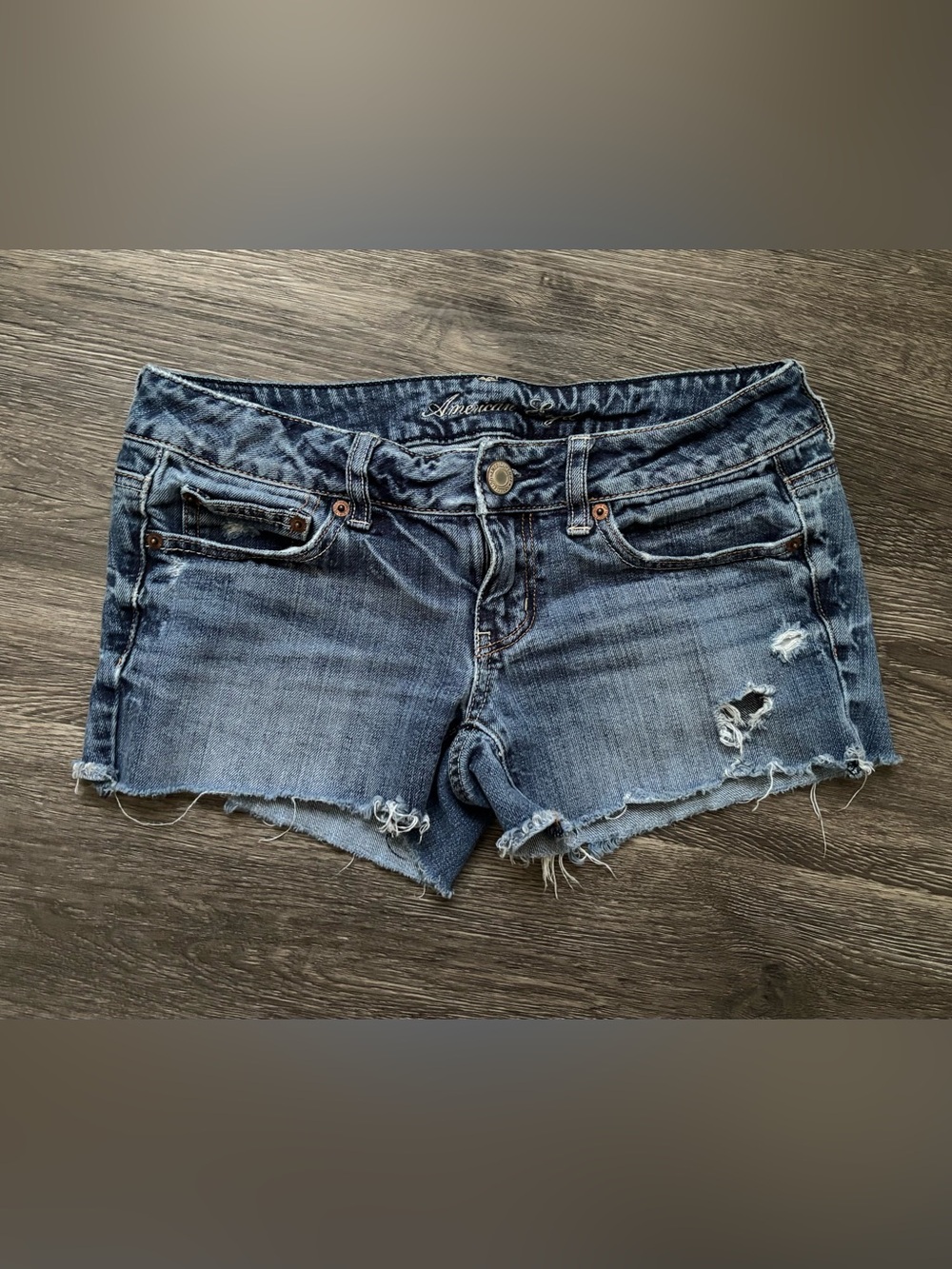 American Eagle Outfitters Distressed Dark Blue Denim Cutoff Shorts